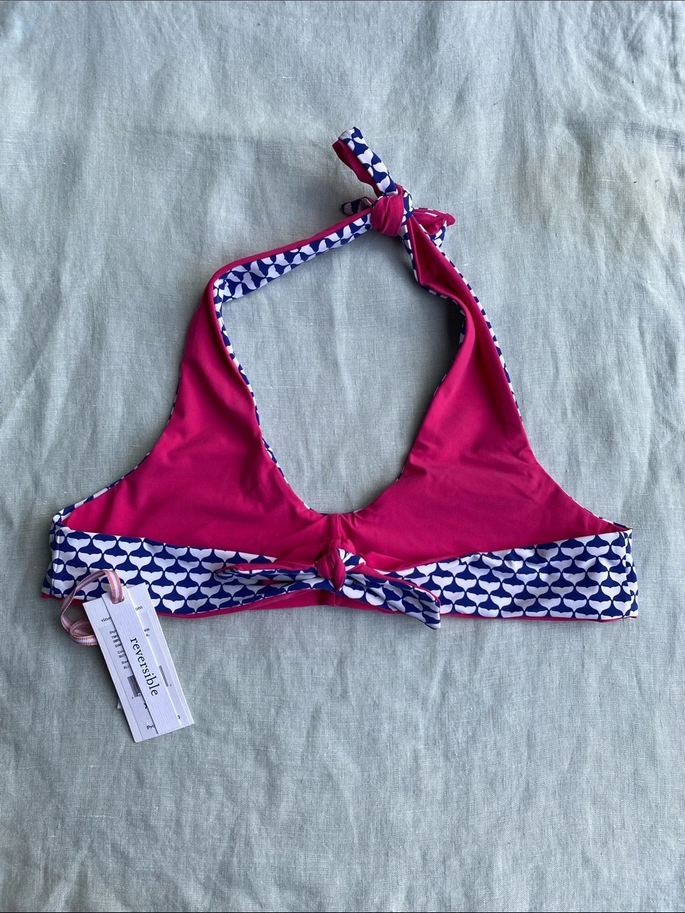 NWT Vineyard Vines pink blue whale reversible halter bikini top